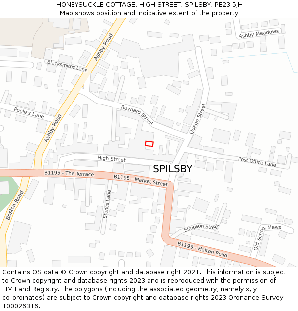 HONEYSUCKLE COTTAGE, HIGH STREET, SPILSBY, PE23 5JH: Location map and indicative extent of plot