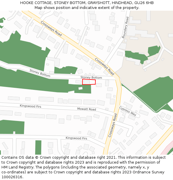 HOOKE COTTAGE, STONEY BOTTOM, GRAYSHOTT, HINDHEAD, GU26 6HB: Location map and indicative extent of plot