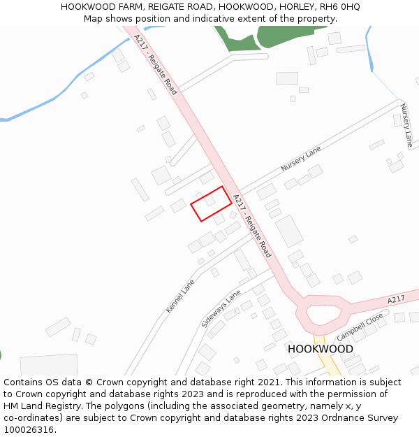 HOOKWOOD FARM, REIGATE ROAD, HOOKWOOD, HORLEY, RH6 0HQ: Location map and indicative extent of plot