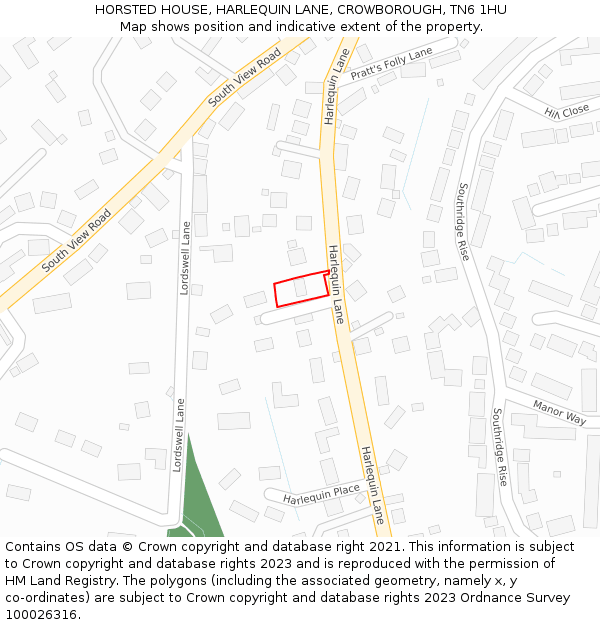 HORSTED HOUSE, HARLEQUIN LANE, CROWBOROUGH, TN6 1HU: Location map and indicative extent of plot