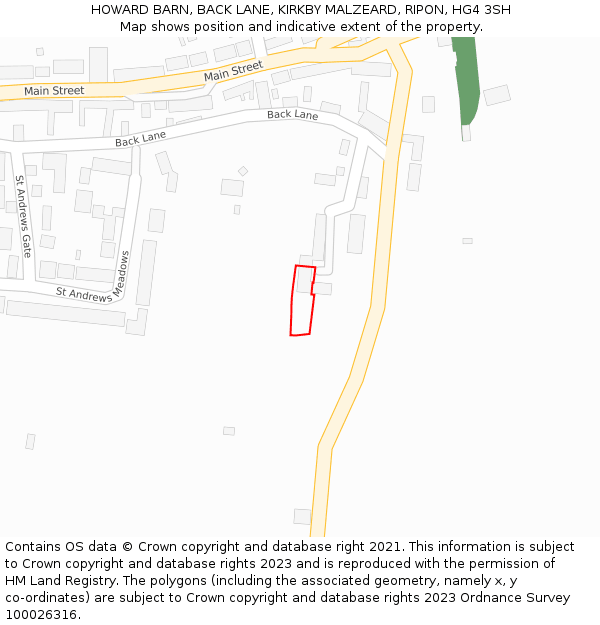 HOWARD BARN, BACK LANE, KIRKBY MALZEARD, RIPON, HG4 3SH: Location map and indicative extent of plot