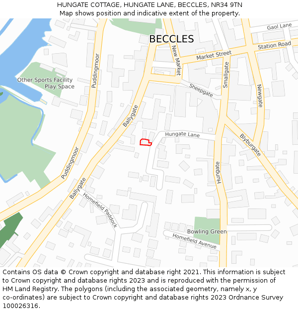 HUNGATE COTTAGE, HUNGATE LANE, BECCLES, NR34 9TN: Location map and indicative extent of plot