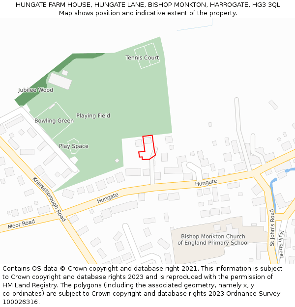 HUNGATE FARM HOUSE, HUNGATE LANE, BISHOP MONKTON, HARROGATE, HG3 3QL: Location map and indicative extent of plot