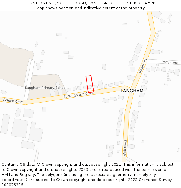 HUNTERS END, SCHOOL ROAD, LANGHAM, COLCHESTER, CO4 5PB: Location map and indicative extent of plot