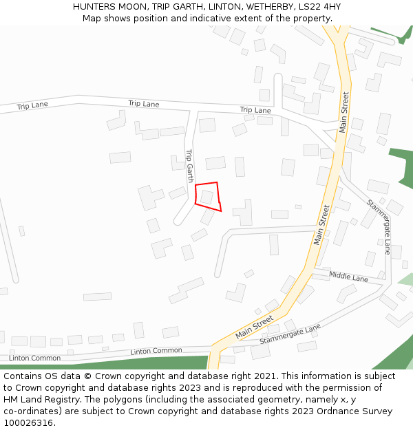 HUNTERS MOON, TRIP GARTH, LINTON, WETHERBY, LS22 4HY: Location map and indicative extent of plot