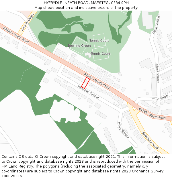 HYFRYDLE, NEATH ROAD, MAESTEG, CF34 9PH: Location map and indicative extent of plot