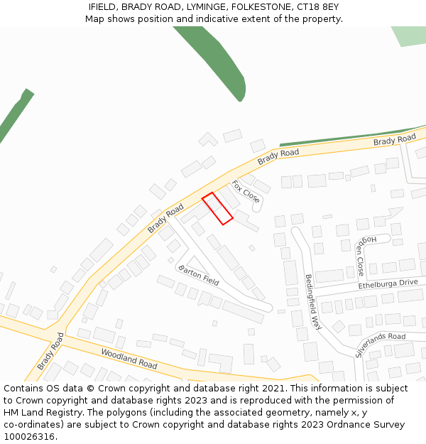 IFIELD, BRADY ROAD, LYMINGE, FOLKESTONE, CT18 8EY: Location map and indicative extent of plot