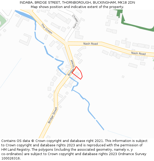 INDABA, BRIDGE STREET, THORNBOROUGH, BUCKINGHAM, MK18 2DN: Location map and indicative extent of plot