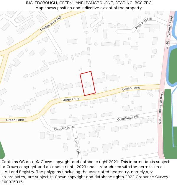 INGLEBOROUGH, GREEN LANE, PANGBOURNE, READING, RG8 7BG: Location map and indicative extent of plot