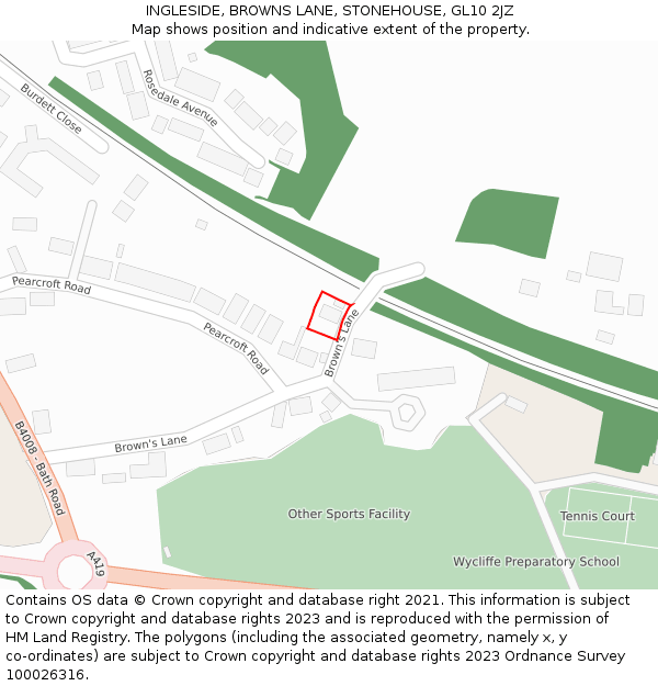 INGLESIDE, BROWNS LANE, STONEHOUSE, GL10 2JZ: Location map and indicative extent of plot