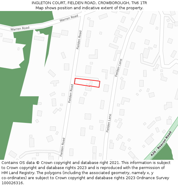 INGLETON COURT, FIELDEN ROAD, CROWBOROUGH, TN6 1TR: Location map and indicative extent of plot