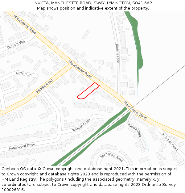 INVICTA, MANCHESTER ROAD, SWAY, LYMINGTON, SO41 6AP: Location map and indicative extent of plot