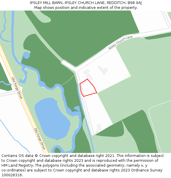 IPSLEY MILL BARN, IPSLEY CHURCH LANE, REDDITCH, B98 0AJ: Location map and indicative extent of plot