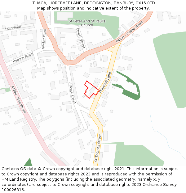 ITHACA, HOPCRAFT LANE, DEDDINGTON, BANBURY, OX15 0TD: Location map and indicative extent of plot