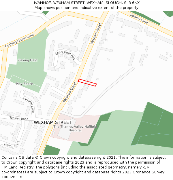 IVANHOE, WEXHAM STREET, WEXHAM, SLOUGH, SL3 6NX: Location map and indicative extent of plot