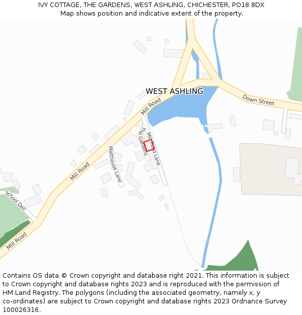 IVY COTTAGE, THE GARDENS, WEST ASHLING, CHICHESTER, PO18 8DX: Location map and indicative extent of plot