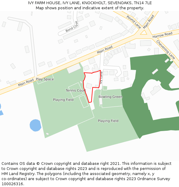 IVY FARM HOUSE, IVY LANE, KNOCKHOLT, SEVENOAKS, TN14 7LE: Location map and indicative extent of plot