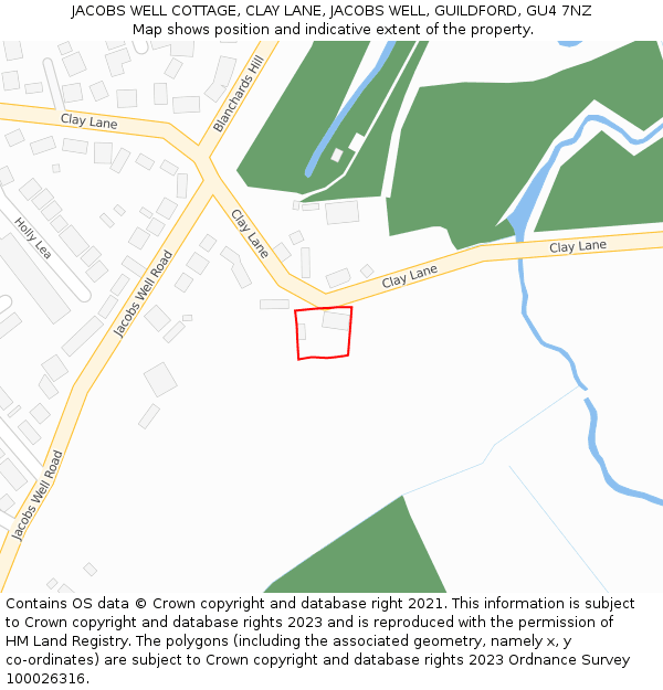 JACOBS WELL COTTAGE, CLAY LANE, JACOBS WELL, GUILDFORD, GU4 7NZ: Location map and indicative extent of plot