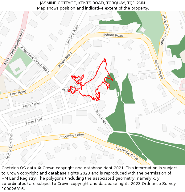 JASMINE COTTAGE, KENTS ROAD, TORQUAY, TQ1 2NN: Location map and indicative extent of plot