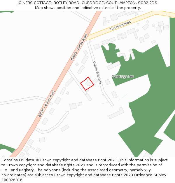 JOINERS COTTAGE, BOTLEY ROAD, CURDRIDGE, SOUTHAMPTON, SO32 2DS: Location map and indicative extent of plot