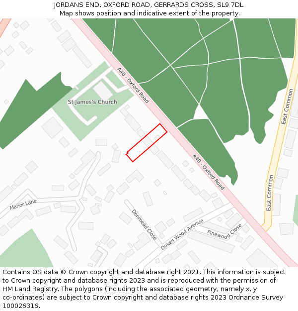 JORDANS END, OXFORD ROAD, GERRARDS CROSS, SL9 7DL: Location map and indicative extent of plot