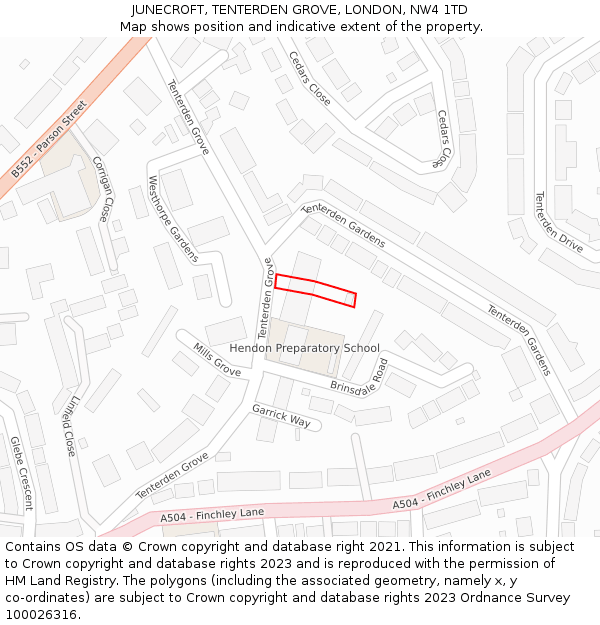 JUNECROFT, TENTERDEN GROVE, LONDON, NW4 1TD: Location map and indicative extent of plot