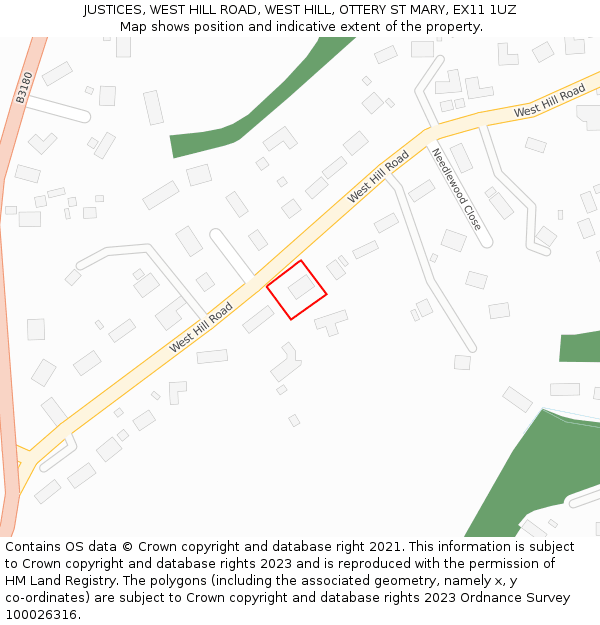 JUSTICES, WEST HILL ROAD, WEST HILL, OTTERY ST MARY, EX11 1UZ: Location map and indicative extent of plot