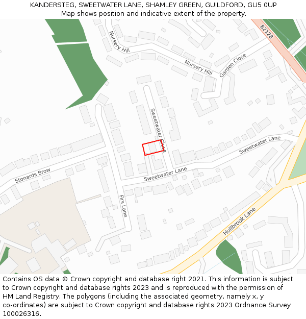 KANDERSTEG, SWEETWATER LANE, SHAMLEY GREEN, GUILDFORD, GU5 0UP: Location map and indicative extent of plot