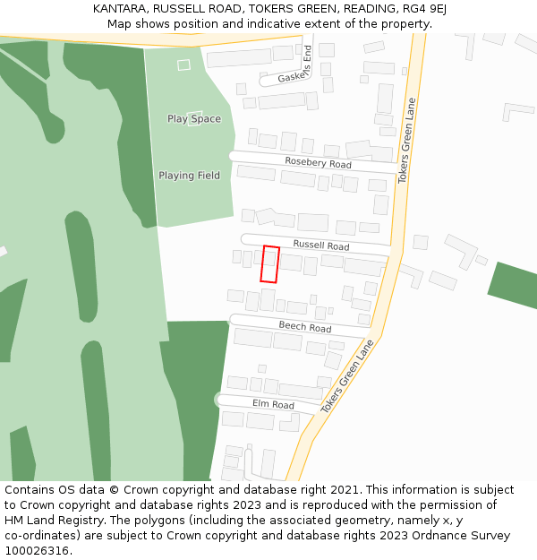 KANTARA, RUSSELL ROAD, TOKERS GREEN, READING, RG4 9EJ: Location map and indicative extent of plot