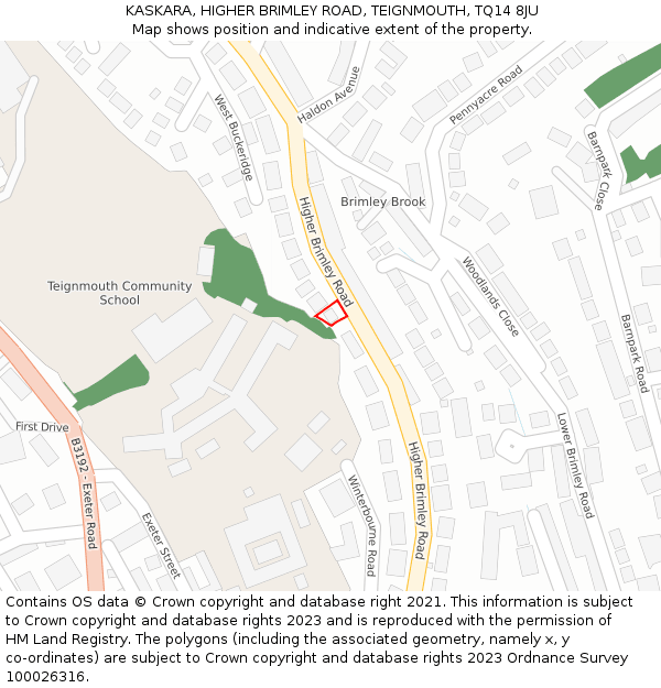 KASKARA, HIGHER BRIMLEY ROAD, TEIGNMOUTH, TQ14 8JU: Location map and indicative extent of plot