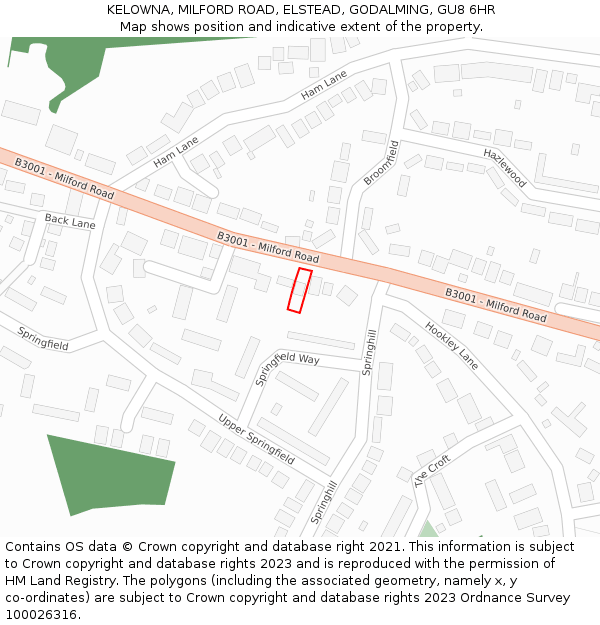 KELOWNA, MILFORD ROAD, ELSTEAD, GODALMING, GU8 6HR: Location map and indicative extent of plot