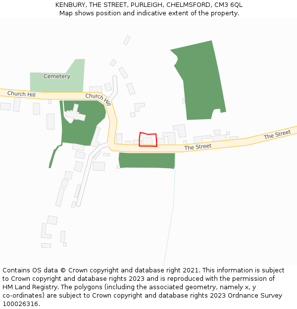 KENBURY, THE STREET, PURLEIGH, CHELMSFORD, CM3 6QL: Location map and indicative extent of plot