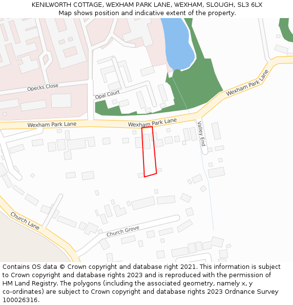 KENILWORTH COTTAGE, WEXHAM PARK LANE, WEXHAM, SLOUGH, SL3 6LX: Location map and indicative extent of plot