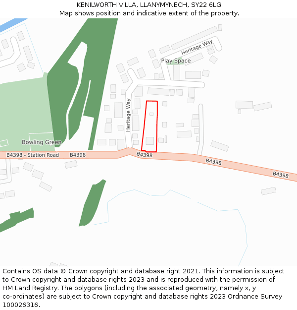 KENILWORTH VILLA, LLANYMYNECH, SY22 6LG: Location map and indicative extent of plot