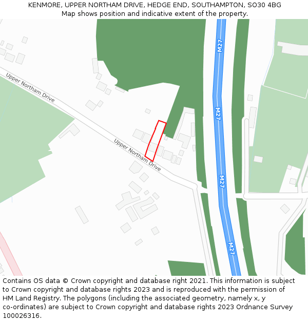 KENMORE, UPPER NORTHAM DRIVE, HEDGE END, SOUTHAMPTON, SO30 4BG: Location map and indicative extent of plot