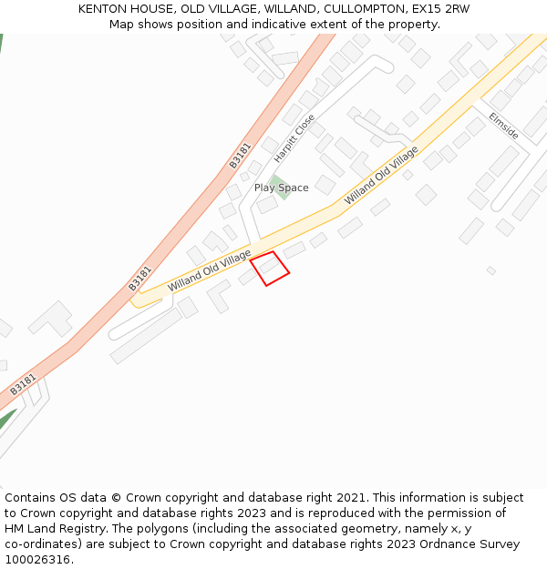 KENTON HOUSE, OLD VILLAGE, WILLAND, CULLOMPTON, EX15 2RW: Location map and indicative extent of plot