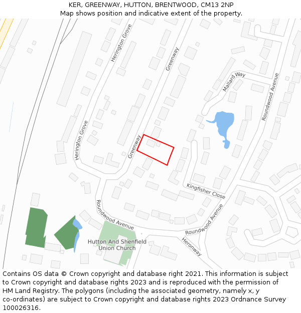 KER, GREENWAY, HUTTON, BRENTWOOD, CM13 2NP: Location map and indicative extent of plot