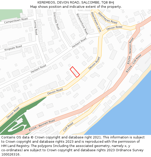 KEREMEOS, DEVON ROAD, SALCOMBE, TQ8 8HJ: Location map and indicative extent of plot