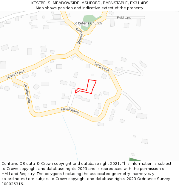 KESTRELS, MEADOWSIDE, ASHFORD, BARNSTAPLE, EX31 4BS: Location map and indicative extent of plot