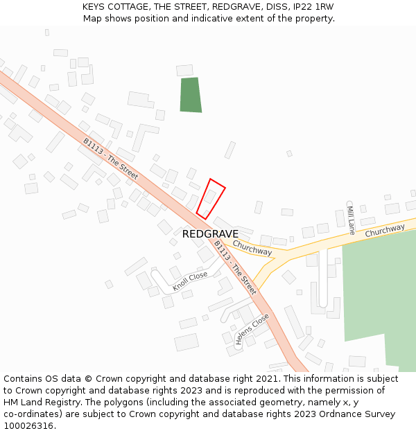 KEYS COTTAGE, THE STREET, REDGRAVE, DISS, IP22 1RW: Location map and indicative extent of plot