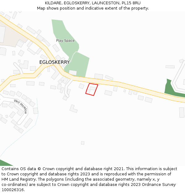 KILDARE, EGLOSKERRY, LAUNCESTON, PL15 8RU: Location map and indicative extent of plot