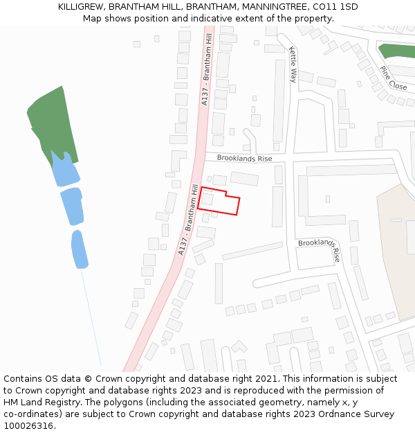 KILLIGREW, BRANTHAM HILL, BRANTHAM, MANNINGTREE, CO11 1SD: Location map and indicative extent of plot