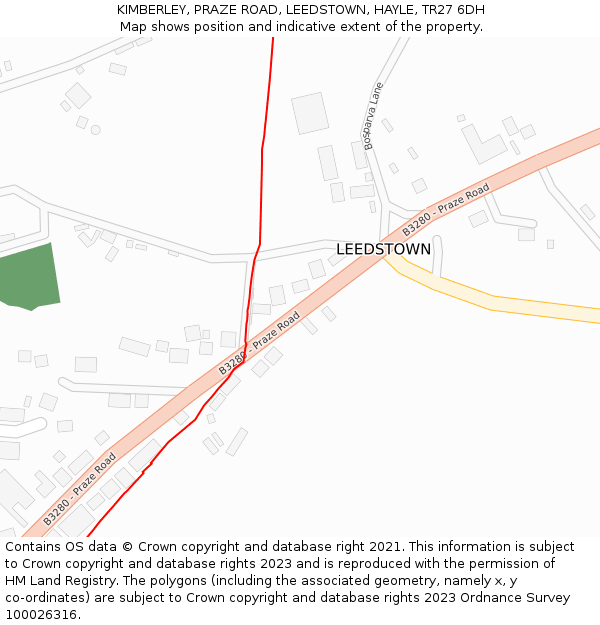 KIMBERLEY, PRAZE ROAD, LEEDSTOWN, HAYLE, TR27 6DH: Location map and indicative extent of plot