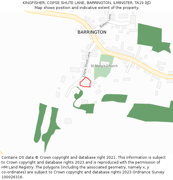 KINGFISHER, COPSE SHUTE LANE, BARRINGTON, ILMINSTER, TA19 0JD: Location map and indicative extent of plot