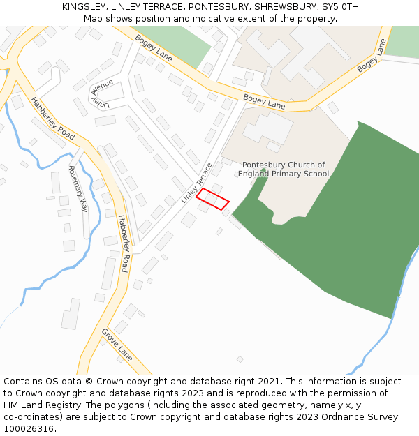 KINGSLEY, LINLEY TERRACE, PONTESBURY, SHREWSBURY, SY5 0TH: Location map and indicative extent of plot