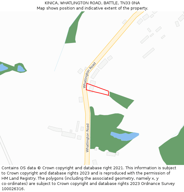 KINICA, WHATLINGTON ROAD, BATTLE, TN33 0NA: Location map and indicative extent of plot