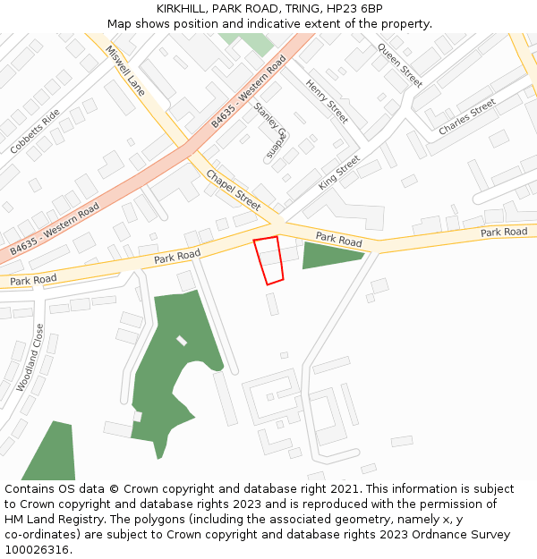 KIRKHILL, PARK ROAD, TRING, HP23 6BP: Location map and indicative extent of plot