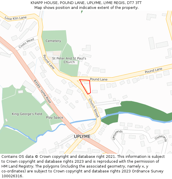 KNAPP HOUSE, POUND LANE, UPLYME, LYME REGIS, DT7 3TT: Location map and indicative extent of plot