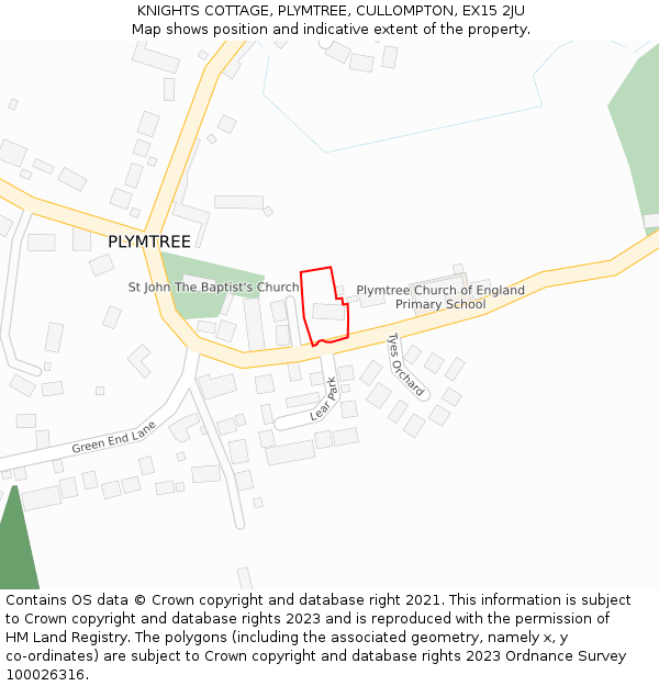 KNIGHTS COTTAGE, PLYMTREE, CULLOMPTON, EX15 2JU: Location map and indicative extent of plot