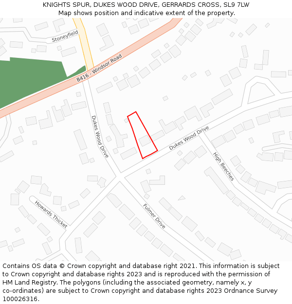 KNIGHTS SPUR, DUKES WOOD DRIVE, GERRARDS CROSS, SL9 7LW: Location map and indicative extent of plot